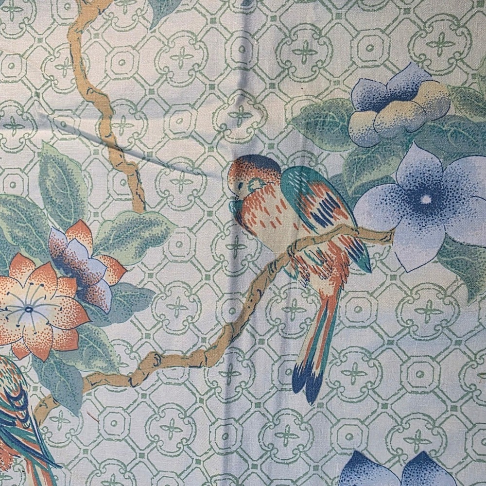 Floral Bird Fabric Blue Green Chinoiserie 34in x 3/4yd